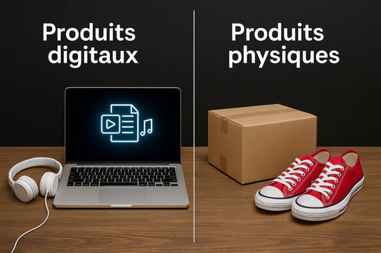 Illustration e-commerce produits digitaux VS produits physiques