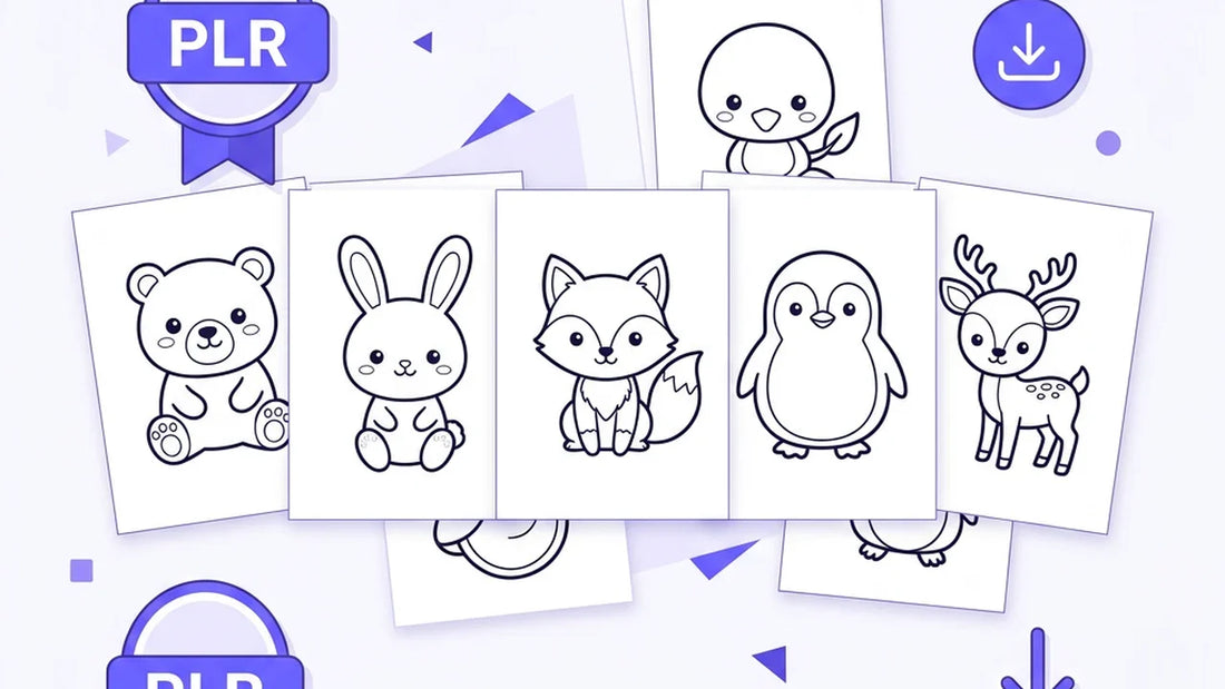 Coloriage kawaii animaux PLR — 68 designs prêts à imprimer et revendre