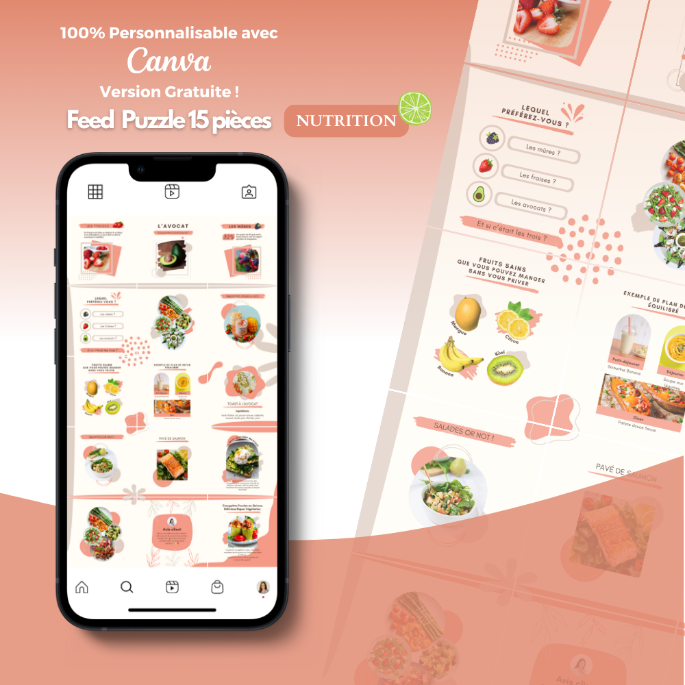 Templates PLR Instagram - Nutrition Puzzle Rose (15 pièces à revendre)