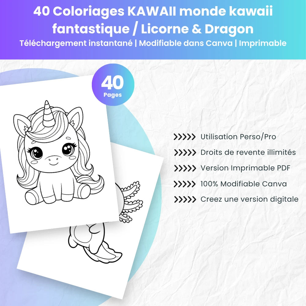 Coloriage Kawaii Licorne & Dragon : 40 designs à imprimer - Captivateur