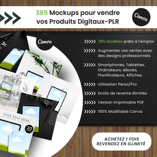 Mockups produits numériques PLR à modifier avec Canva