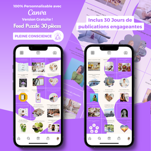 Templates PLR Instagram - Pleine Conscience Puzzle Violet et Blanc (30 pièces à revendre)