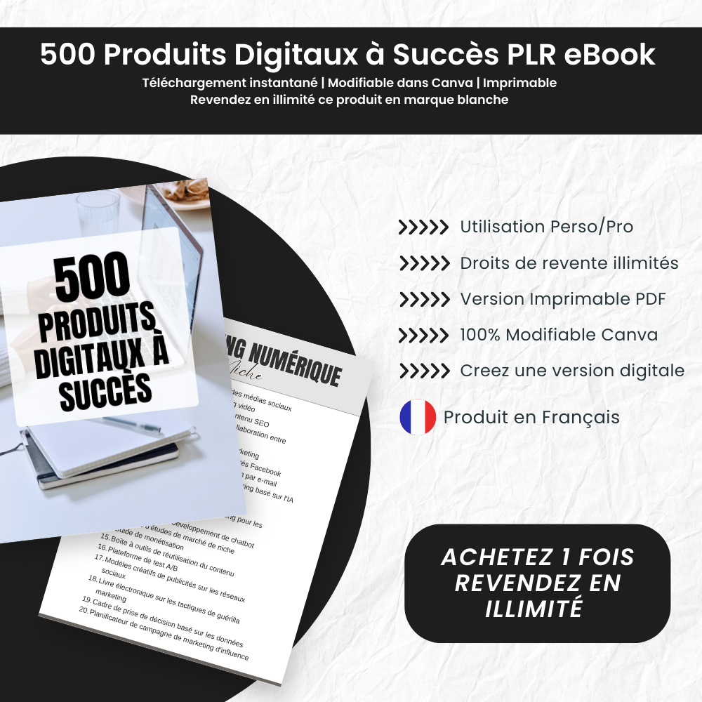 500 Produits Digitaux à Succès PLR - eBook Éditable Canva (À Revendre)