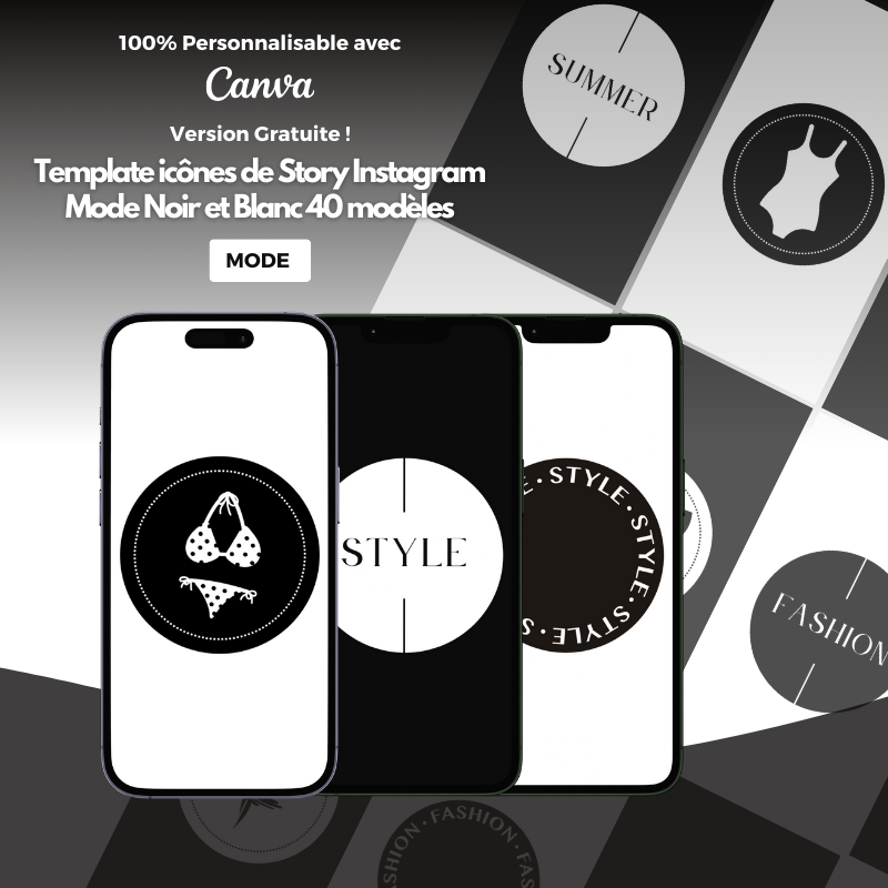 Templates PLR Icônes Instagram Mode Noir et Blanc (40 modèles à revendre)