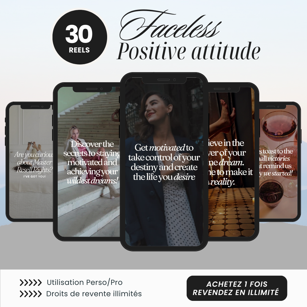 30 Reels Faceless Positive Attitude PLR - Éditable Canva (À Revendre)