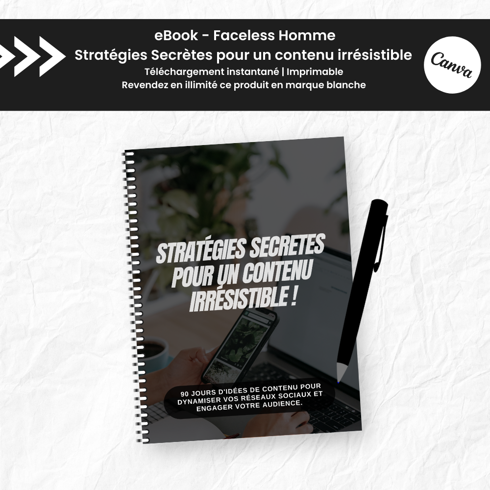 Faceless Homme Stratégies Secrètes 2025 PLR - eBook Canva (À Revendre)