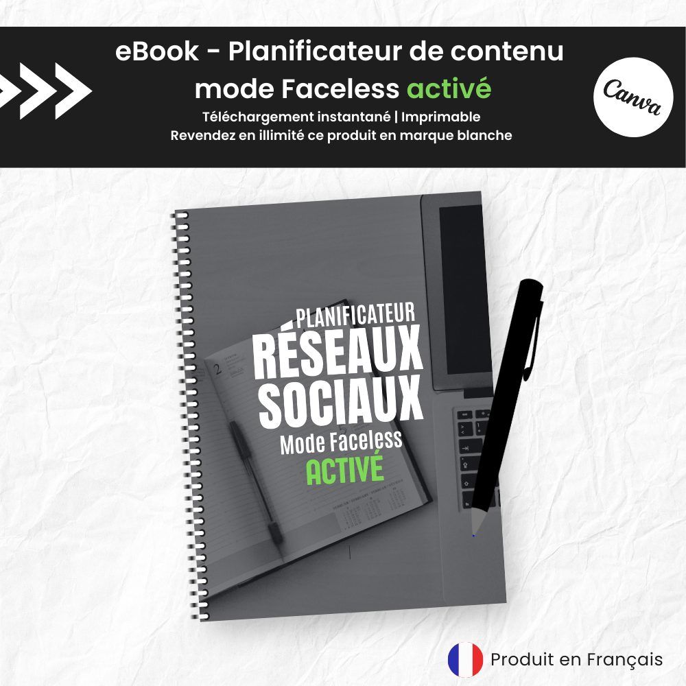 Planificateur réseaux sociaux mode Faceless activé PLR - Canva (À Revendre)