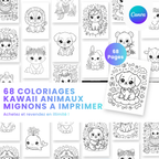 Coloriage Kawaii Animaux — 68 designs PLR à imprimer