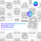 Coloriage Kawaii Nourriture — 16 designs PLR à imprimer