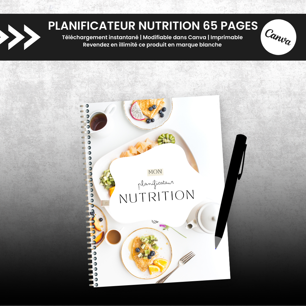 Planificateur Nutrition PLR - 65 Pages Éditable via Canva (100 % modifiable)