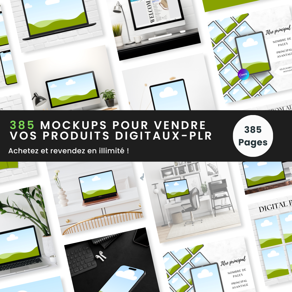 Mockups produits numériques PLR à modifier avec Canva