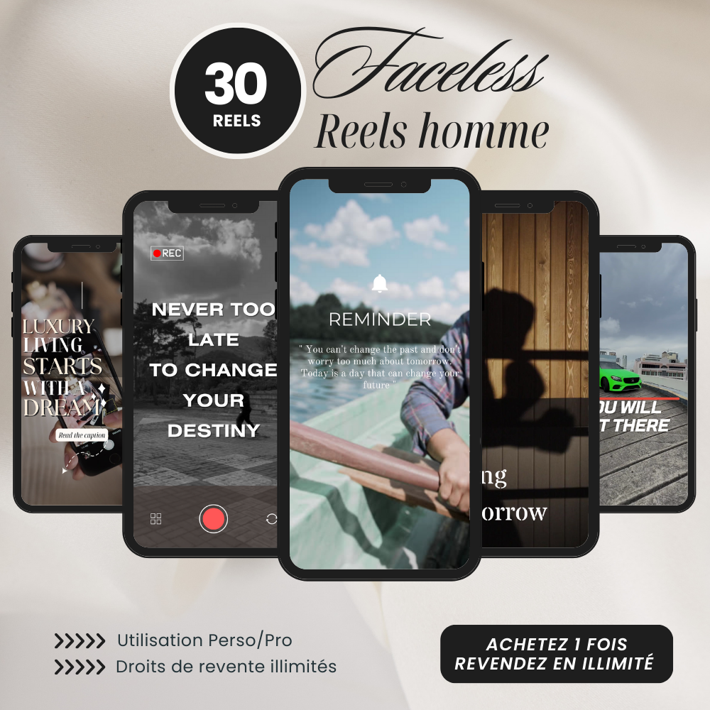 30 Reels Faceless Homme PLR - Éditable Canva (À Revendre)