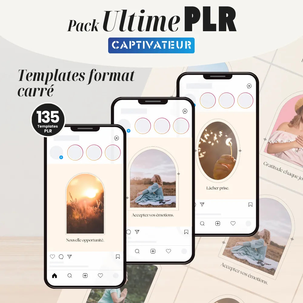  135 Templates Carré pour Instagram et Facebook PLR Marque blanche contenu revendable