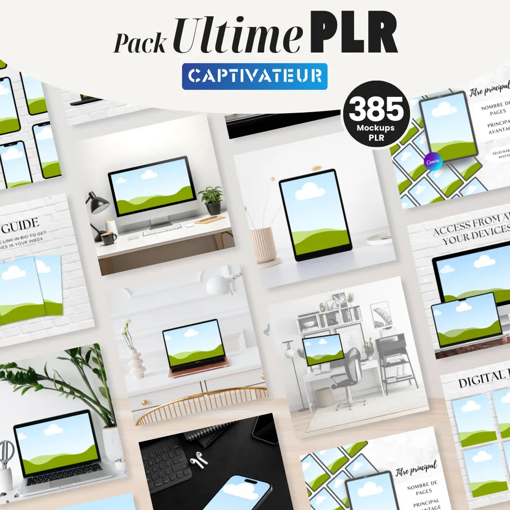 385 mockups professionnels prêts à l’emploi PLR Marque blanche contenu revendable