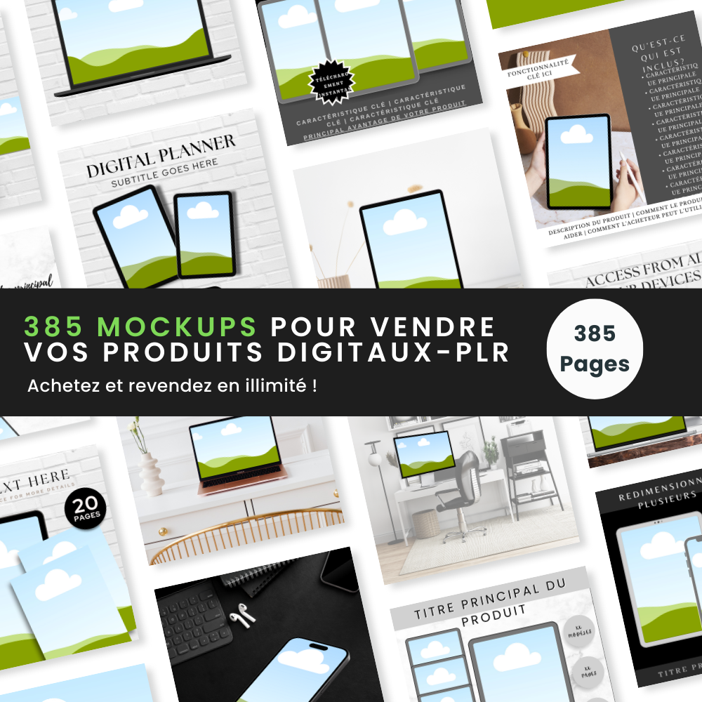 Mockups produits numériques PLR à modifier avec Canva