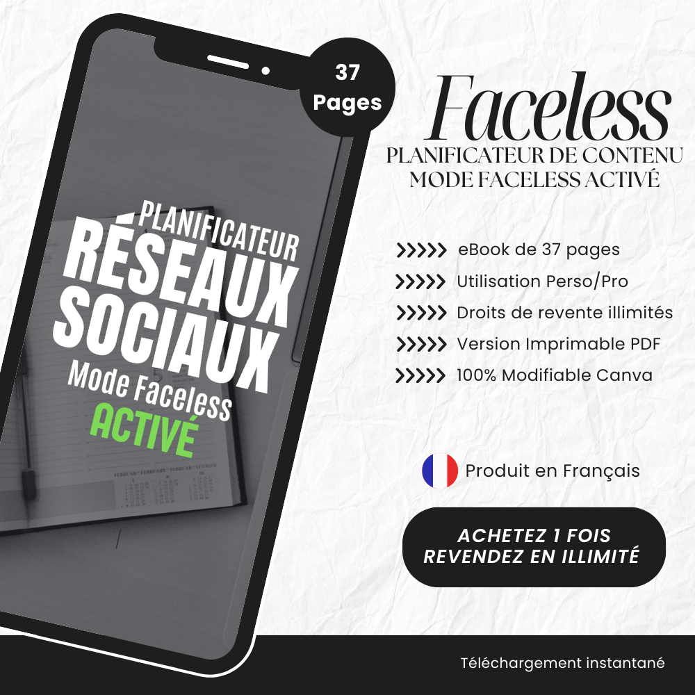 Planificateur réseaux sociaux mode Faceless activé PLR - Canva (À Revendre)