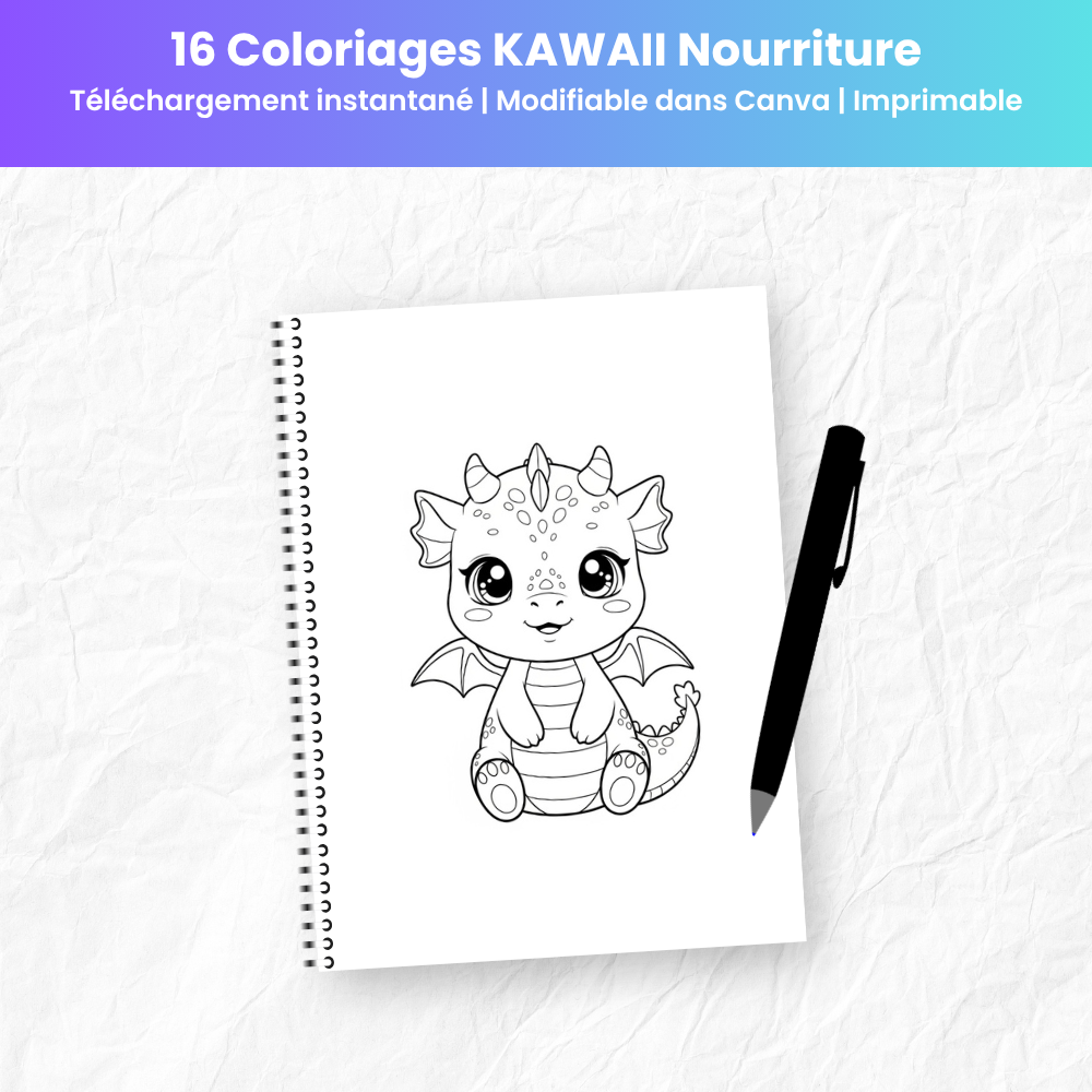 Coloriage Kawaii Nourriture — 16 designs PLR à imprimer