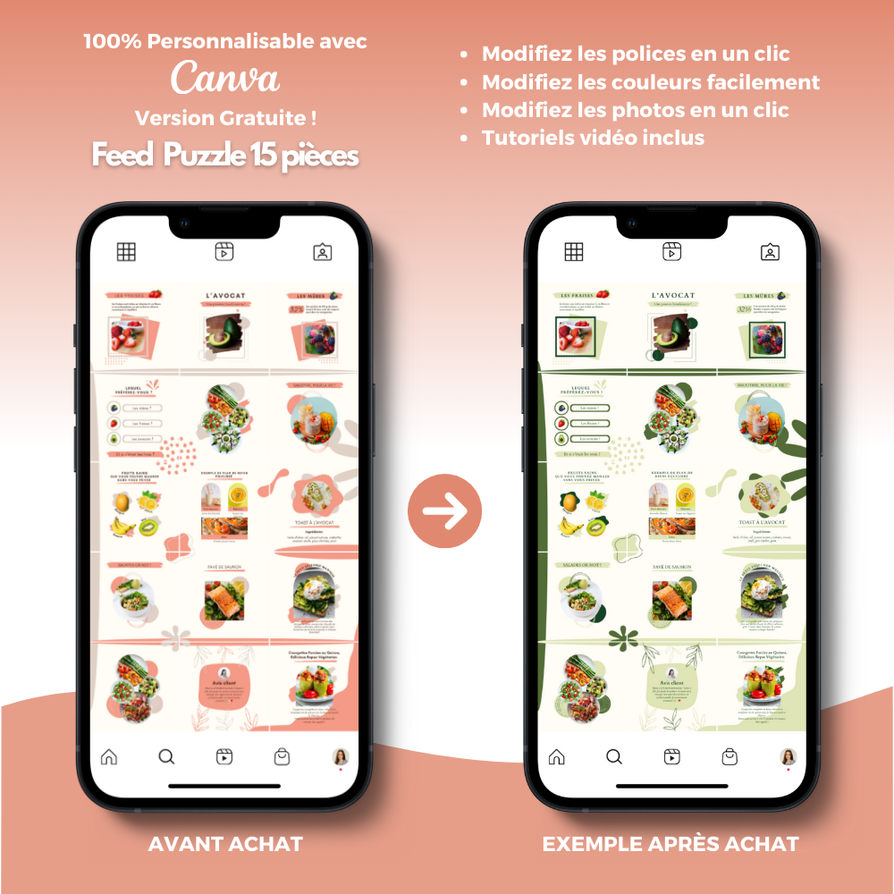 Templates PLR Instagram - Nutrition Puzzle Rose (15 pièces à revendre)
