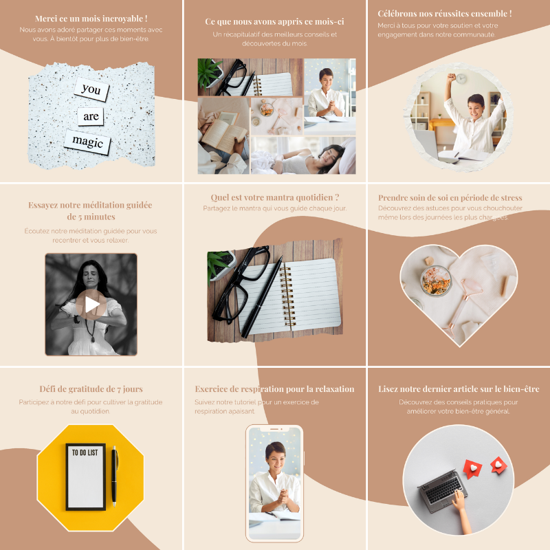 Templates PLR Instagram - Pleine Conscience Puzzle Marron Beige (30 pièces à revendre)