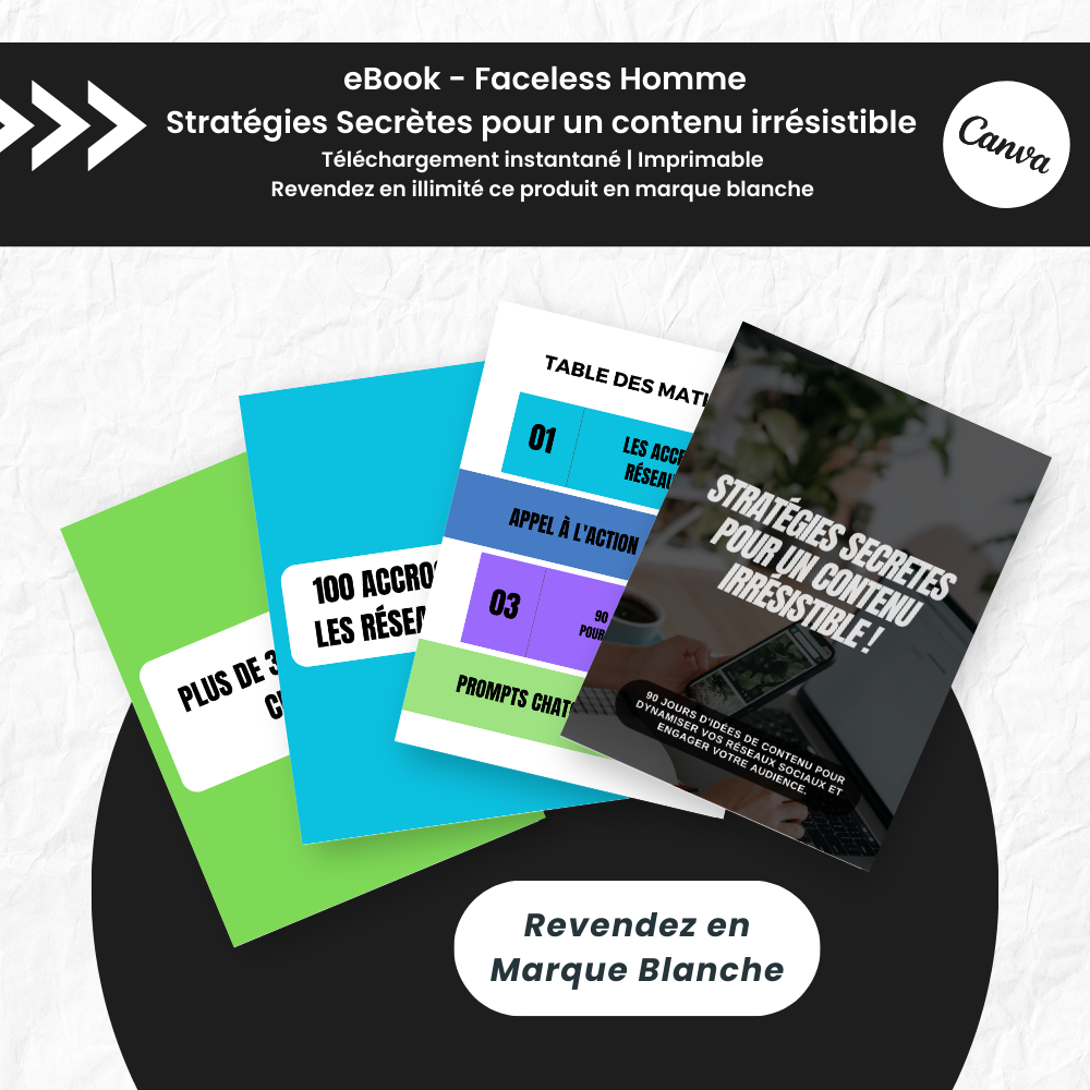 Faceless Homme Stratégies Secrètes 2025 PLR - eBook Canva (À Revendre)