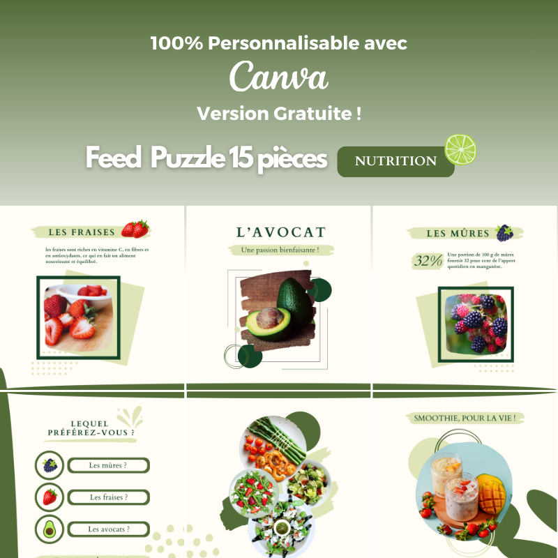 Templates PLR Instagram - Nutrition Puzzle (15 pièces à revendre)