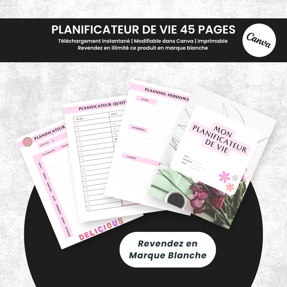 Planificateur de Vie PLR - 45 Pages Éditable via Canva (100 % modifiable)