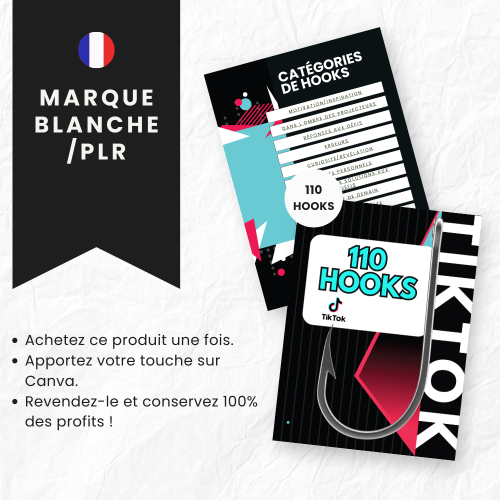 110 Hooks TikTok PLR - eBook Éditable Canva (À Revendre)