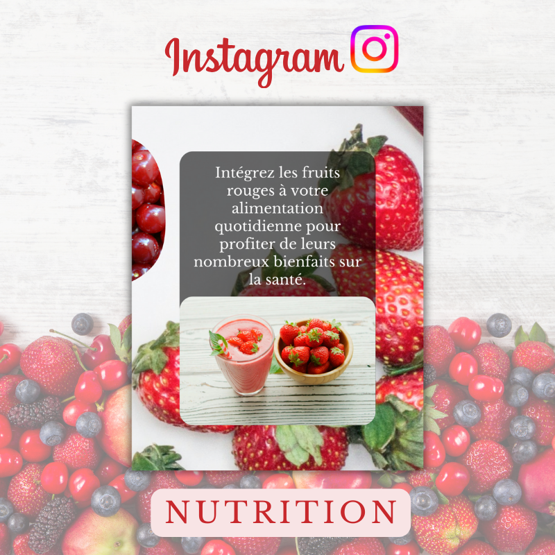 Templates PLR Instagram - Nutrition Fruits Rouges (5 posts à revendre)