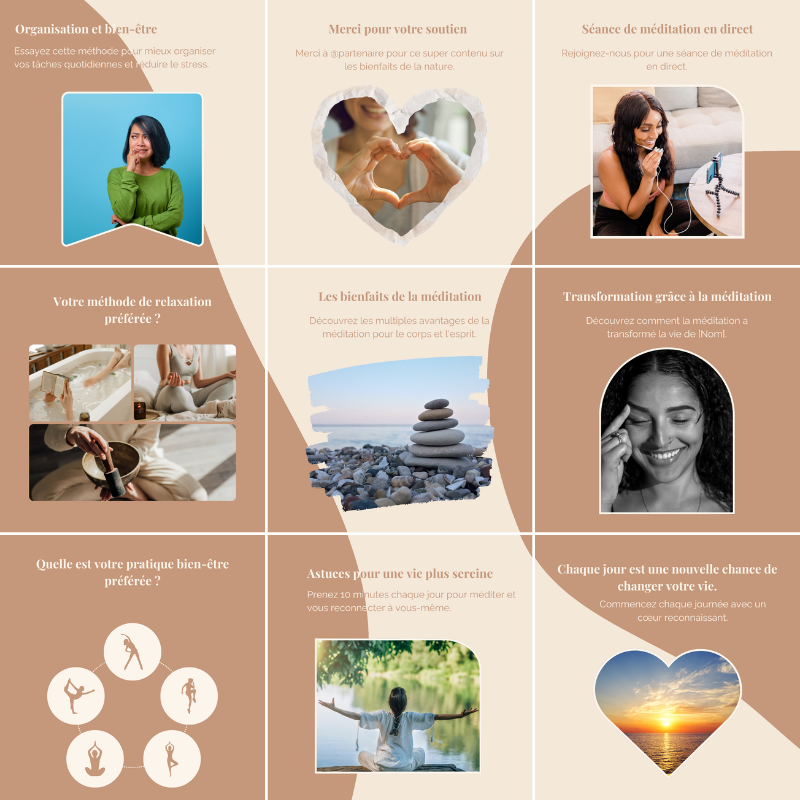 Templates PLR Instagram - Pleine Conscience Puzzle Marron Beige (30 pièces à revendre)