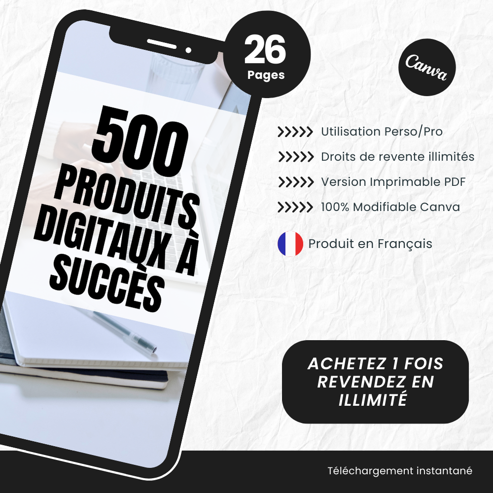 500 Produits Digitaux à Succès PLR - eBook Éditable Canva (À Revendre)