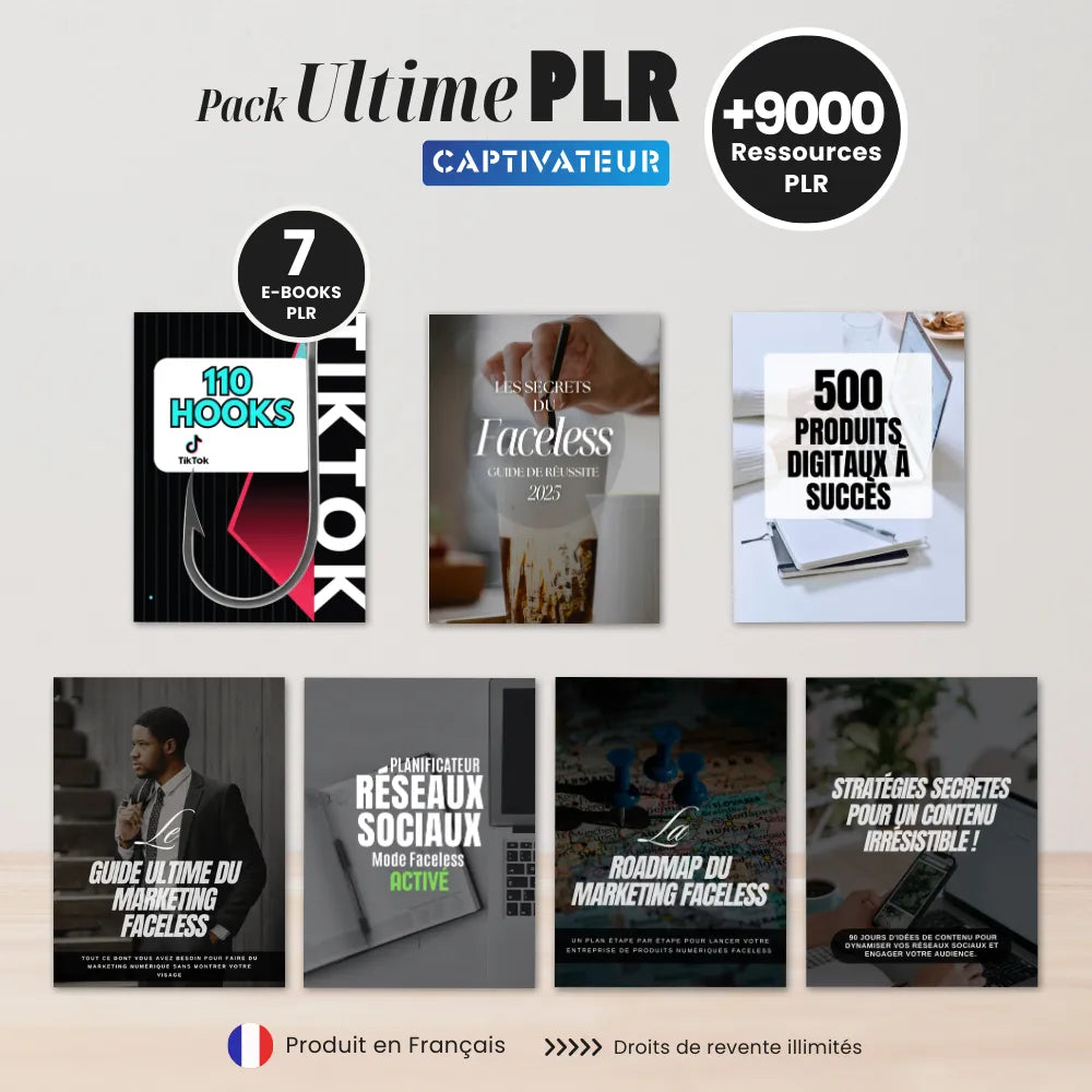 7 eBooks exclusifs PLR inclus PLR Marque blanche contenu revendable