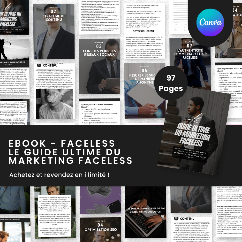 Le Guide Ultime du Marketing Faceless PLR - eBook Canva (À Revendre)