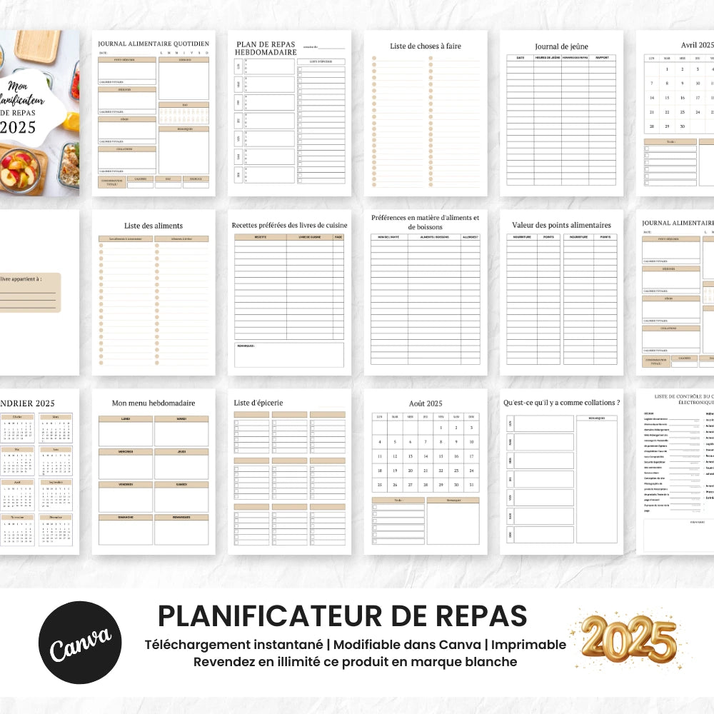 Planificateur PLR de Repas Organisation alimentaire éditable - Captivateur