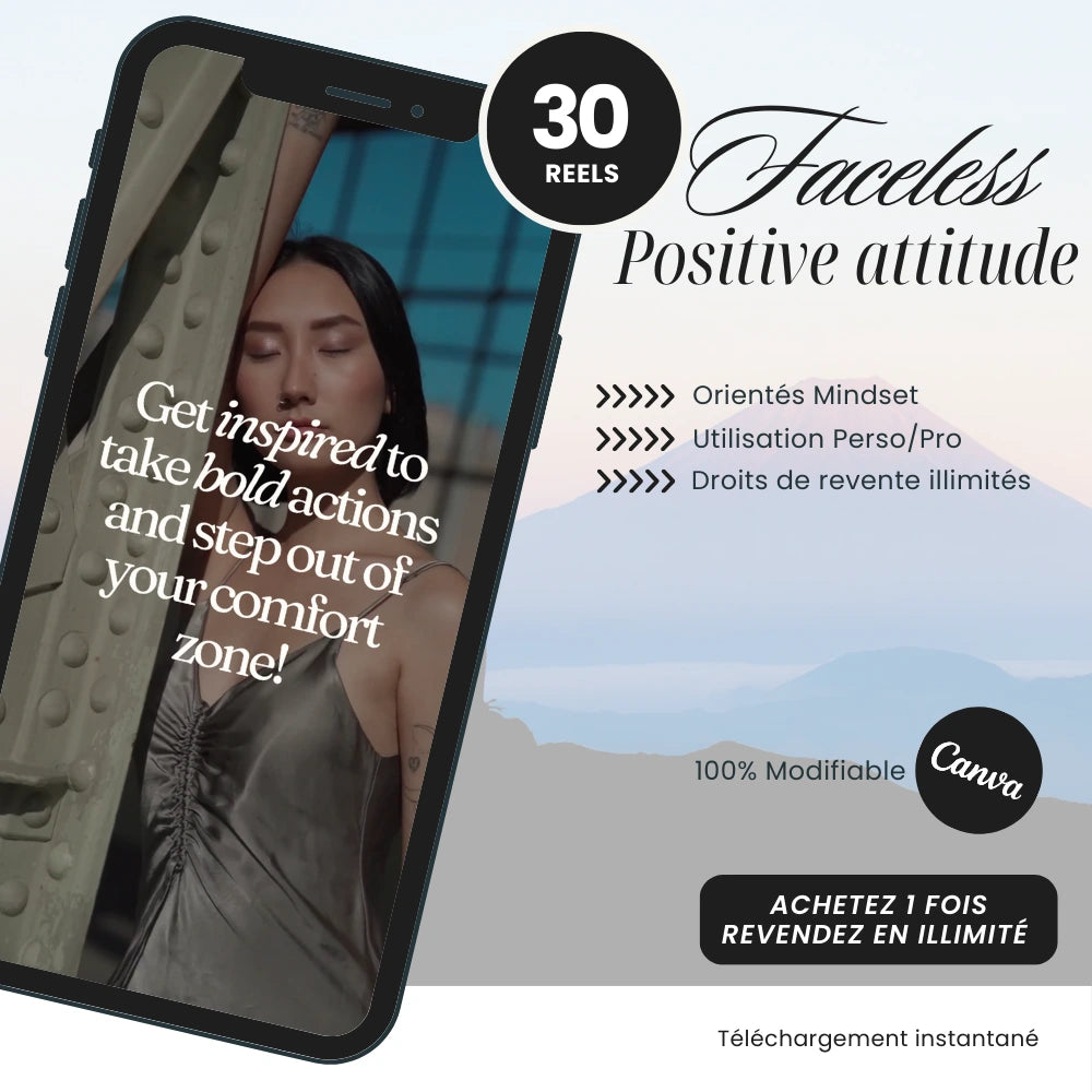 Reels Faceless 30 vidéos positive attitude PLR prêtes à inspirer - Captivateur