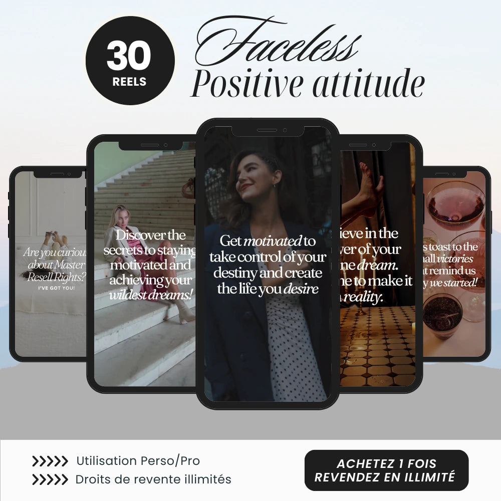 Reels Faceless 30 vidéos positive attitude PLR prêtes à inspirer - Captivateur
