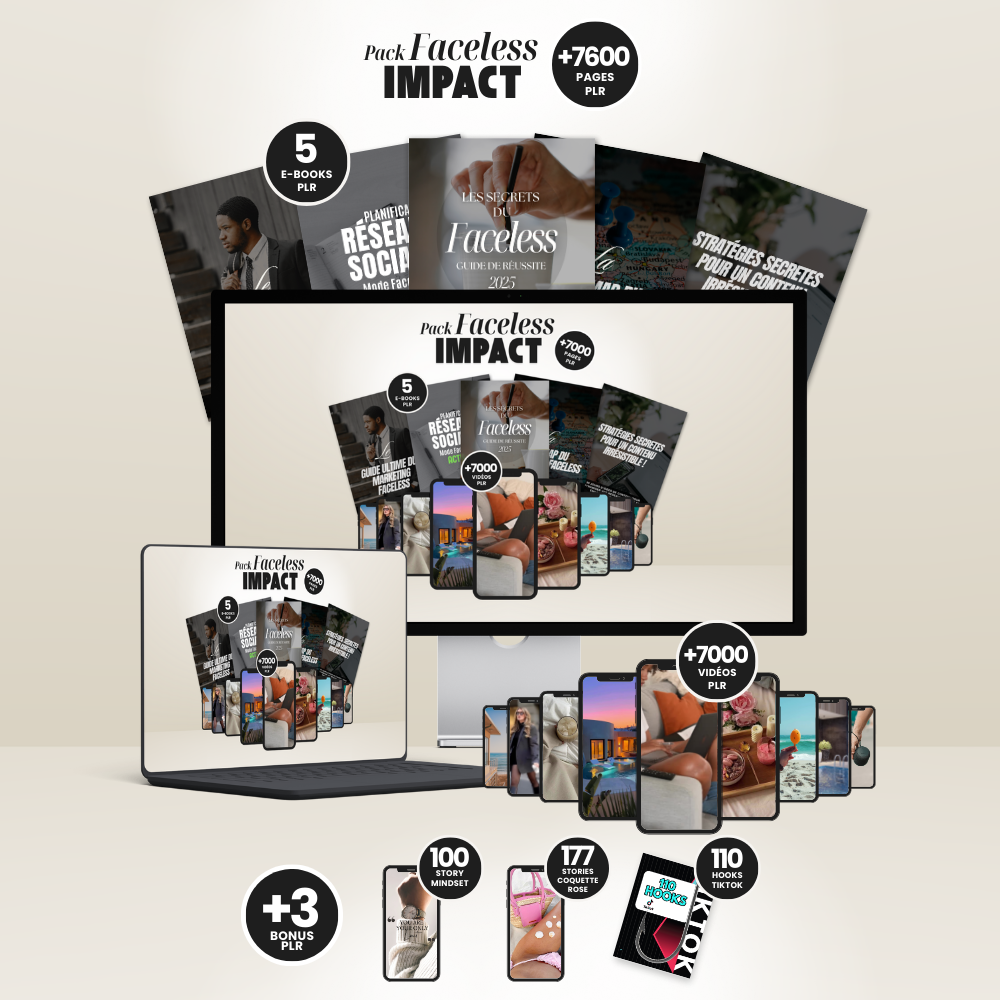 Pack Faceless Impact – 7600+ Pages, 7000+ Vidéos, 5 eBooks & 3 Bonus PLR