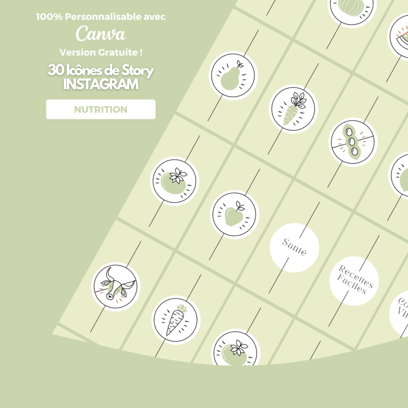 Templates PLR Icônes Story Instagram Nutrition Vert Clair (30 Modèles à Revendre) - Captivateur