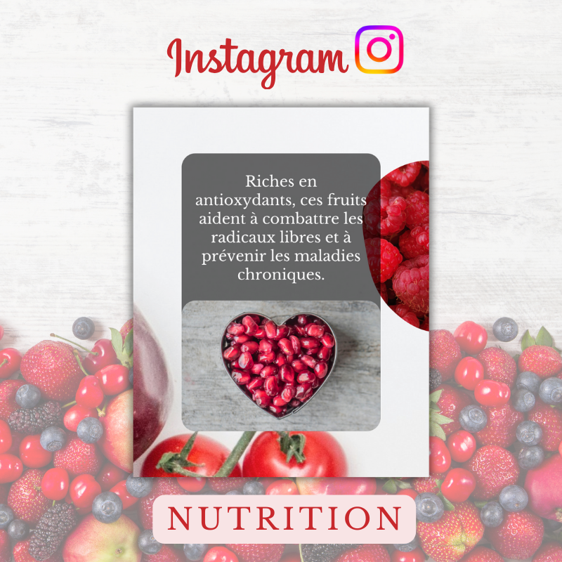 Templates PLR Instagram Carrousel Nutrition - Fruits Rouges (5 Posts à Revendre) - Captivateur