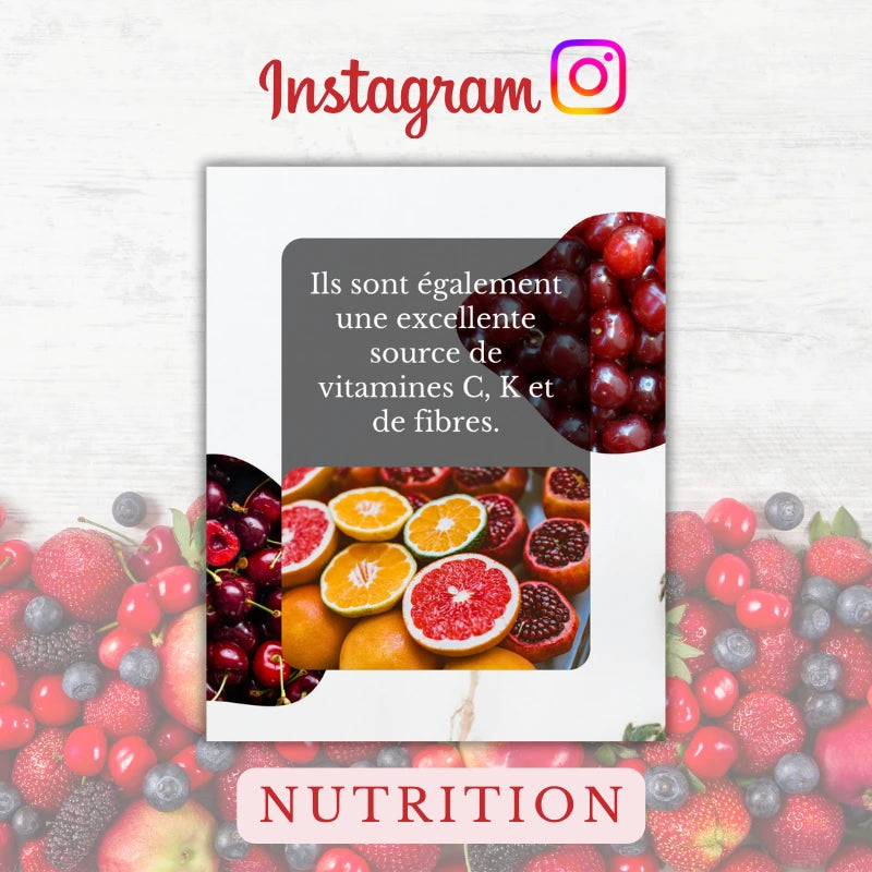 Templates PLR Instagram Carrousel Nutrition - Fruits Rouges (5 Posts à Revendre) - Captivateur