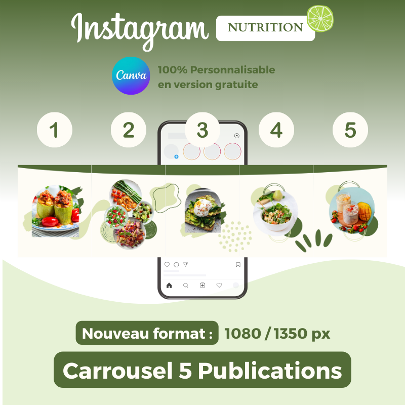 Templates PLR Instagram Nutrition - Carrousel Vert - Captivateur