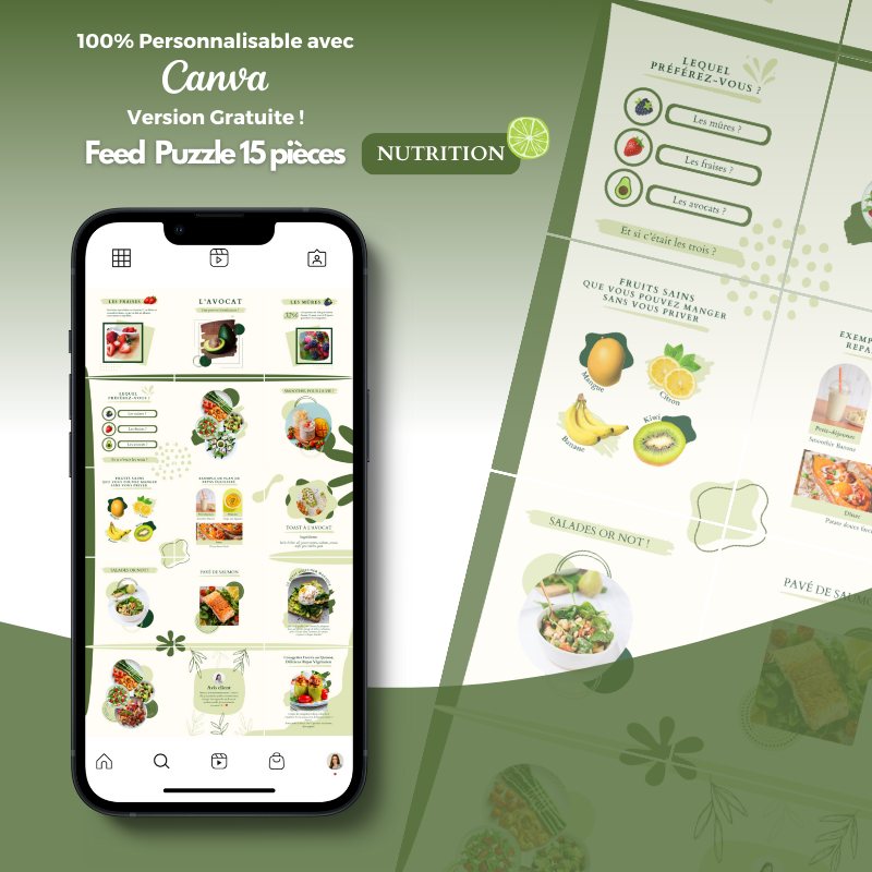 Templates PLR Instagram Nutrition - Feed Puzzle (15 Pièces à Revendre) - Captivateur