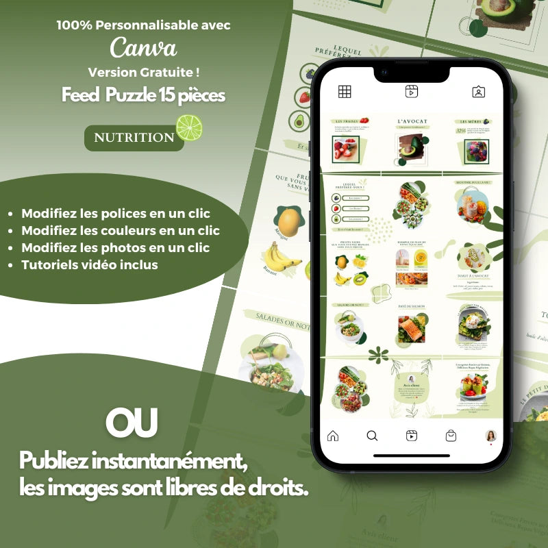 Templates PLR Instagram Nutrition - Feed Puzzle (15 Pièces à Revendre) - Captivateur