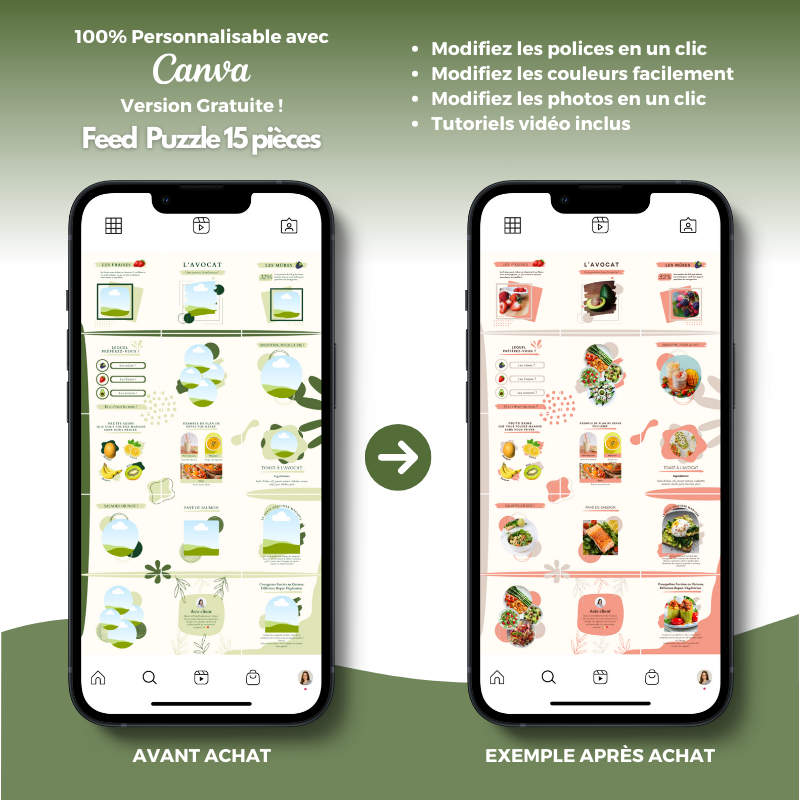 Templates PLR Instagram Nutrition - Feed Puzzle (15 Pièces à Revendre) - Captivateur
