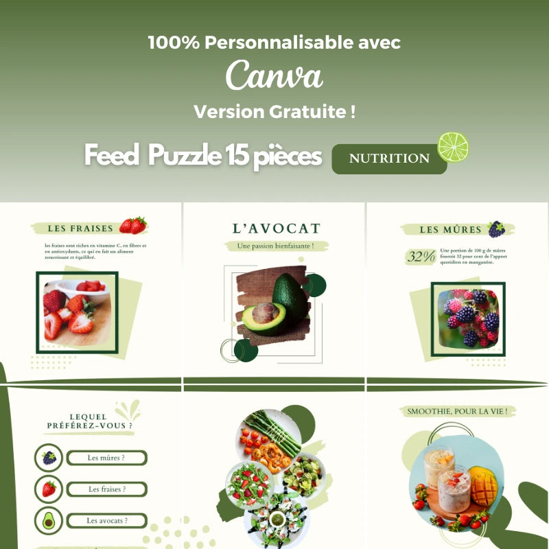 Templates PLR Instagram Nutrition - Feed Puzzle (15 Pièces à Revendre) - Captivateur
