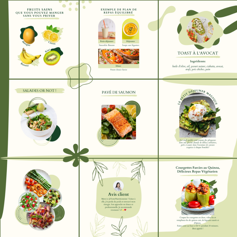 Templates PLR Instagram Nutrition - Feed Puzzle (15 Pièces à Revendre) - Captivateur