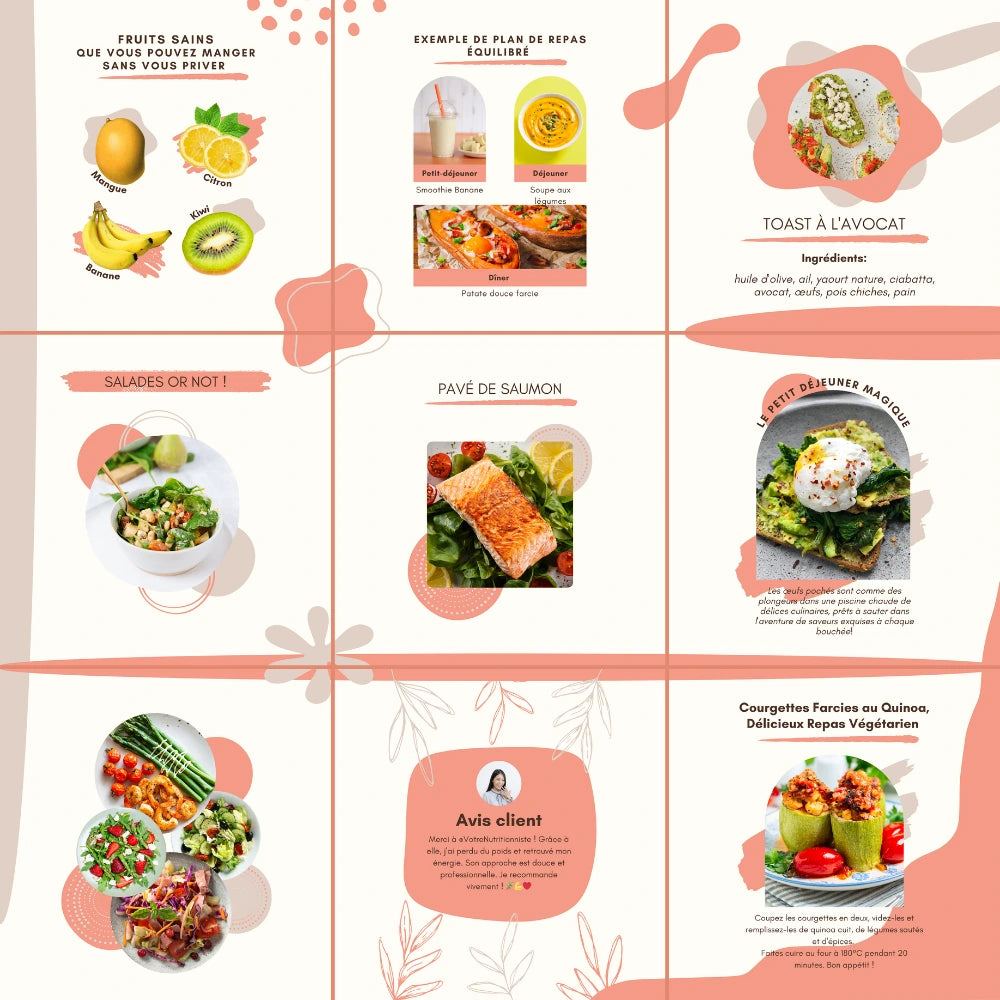 Templates PLR Instagram Nutrition - Feed Puzzle Rose (15 Pièces à Revendre) - Captivateur