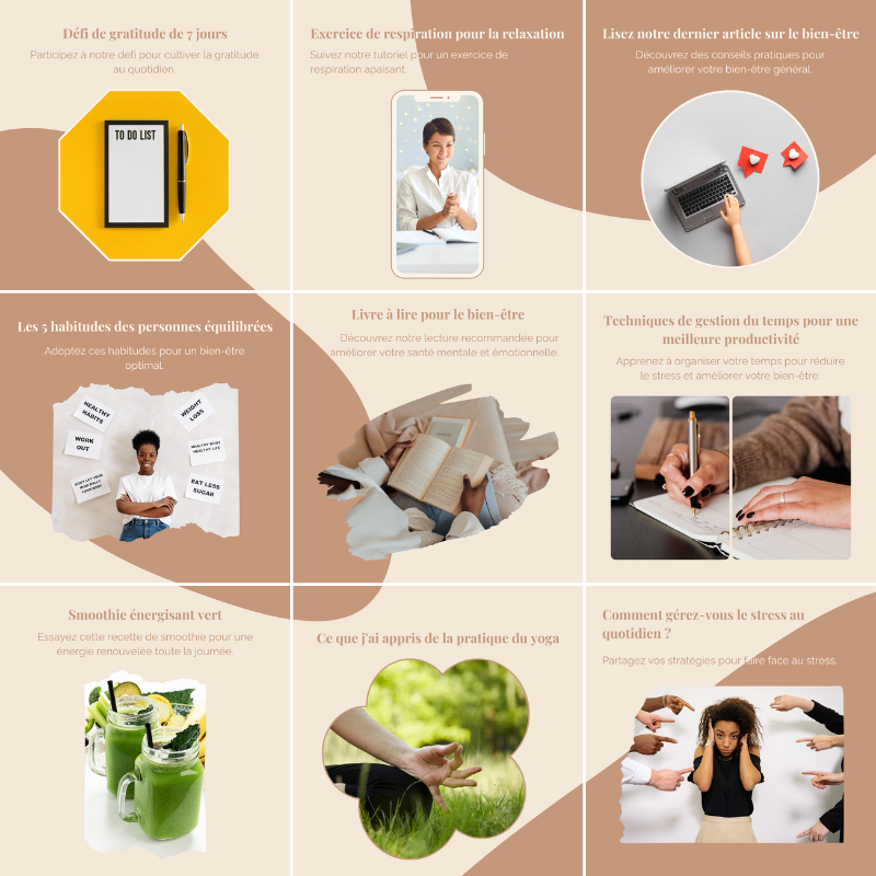 Templates PLR Instagram Pleine Conscience - Feed Puzzle Marron Beige (30 Pièces à Revendre) - Captivateur