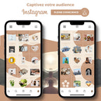 Templates PLR Instagram Pleine Conscience - Feed Puzzle Marron Beige (30 Pièces à Revendre) - Captivateur