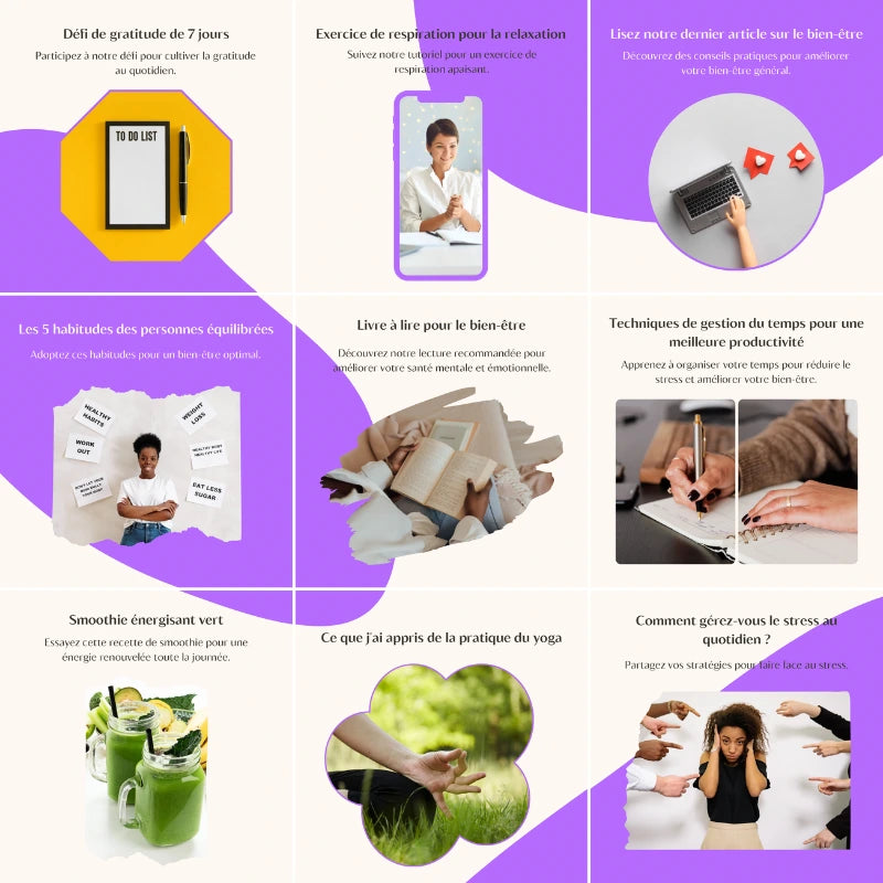 Templates PLR Instagram Pleine Conscience - Feed Puzzle Violet et Blanc (30 Pièces à Revendre) - Captivateur