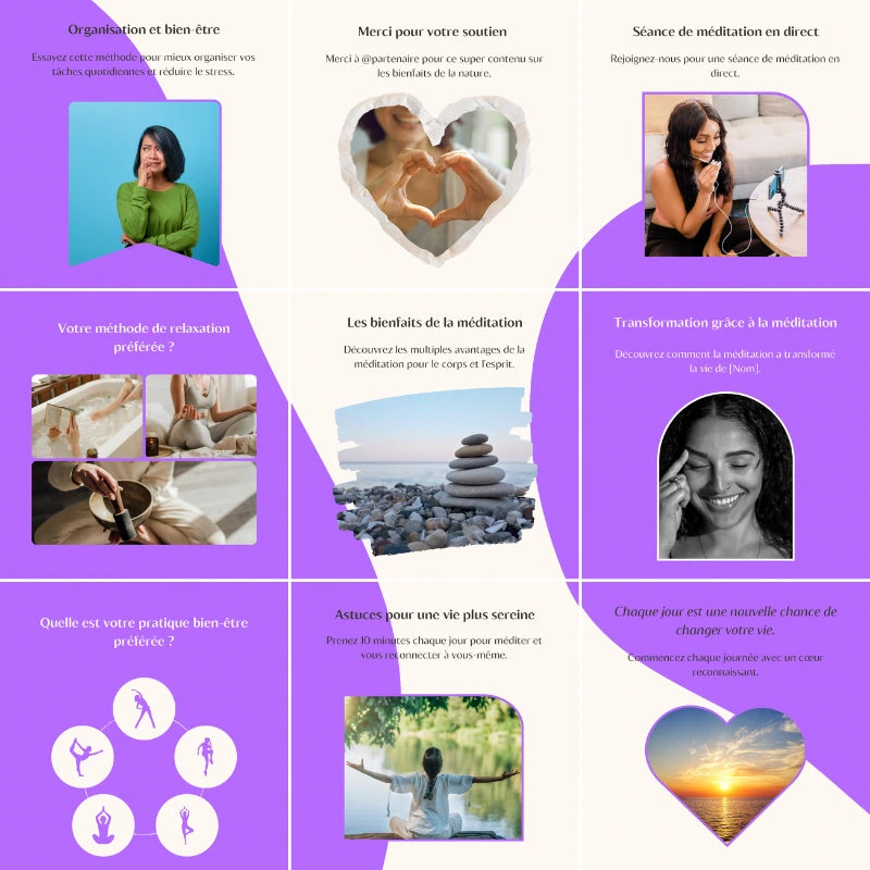 Templates PLR Instagram Pleine Conscience - Feed Puzzle Violet et Blanc (30 Pièces à Revendre) - Captivateur